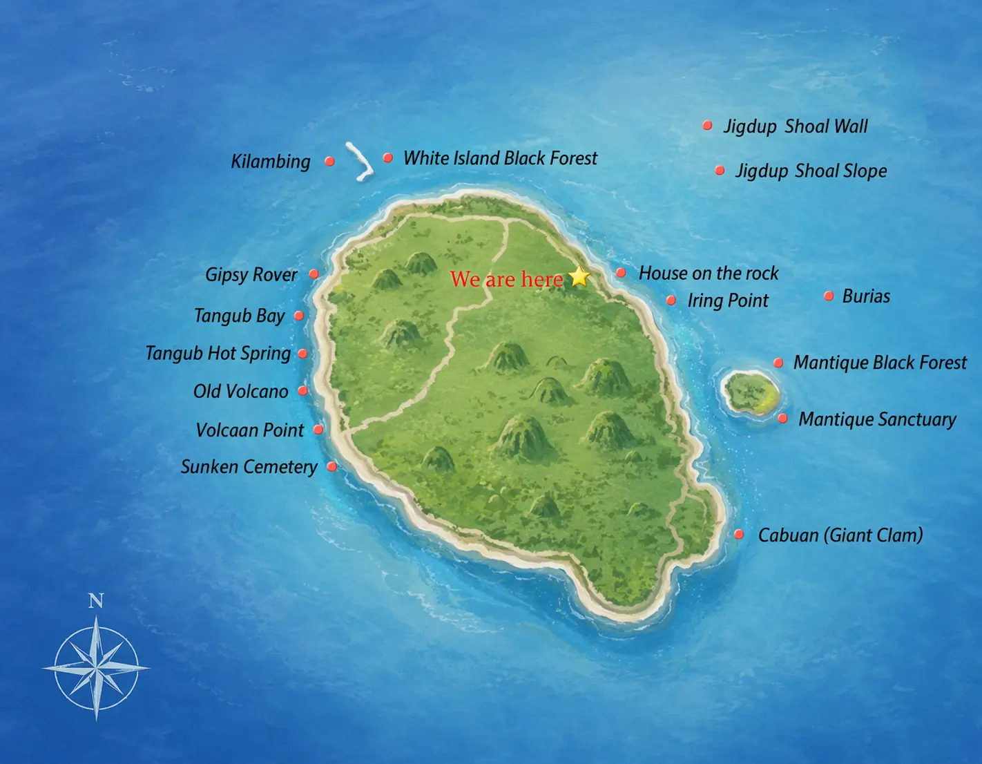 Map of all dive sites around Camiguin Island